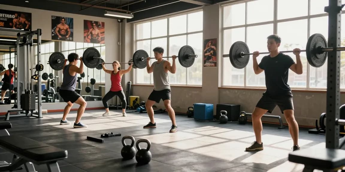 Astera Shop athletes in a bright gym showcasing fitness products and intense workouts.