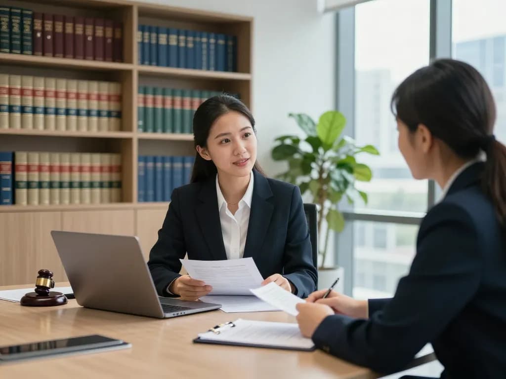 Find lawyers USA through a professional legal consultation scene depicting attentive dialogue in a modern office.