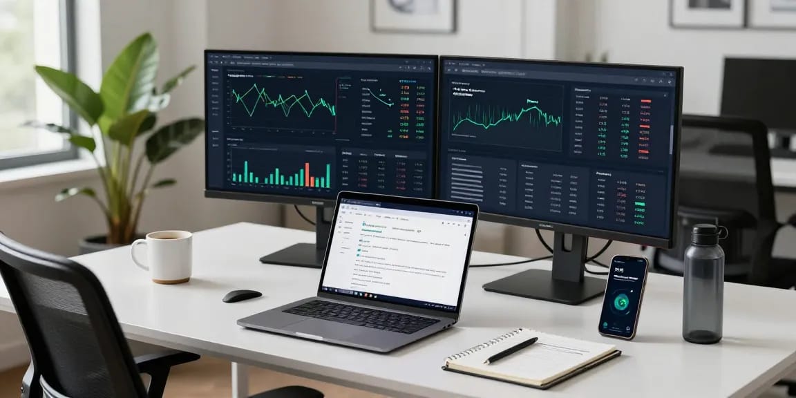 Cricbet advanced digital workspace showcasing cryptocurrency charts and DeFi platforms.