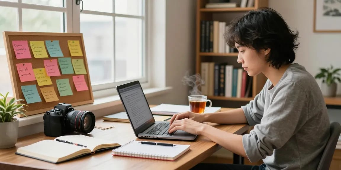 Check out our blog for writing tips in a cozy workspace setup.