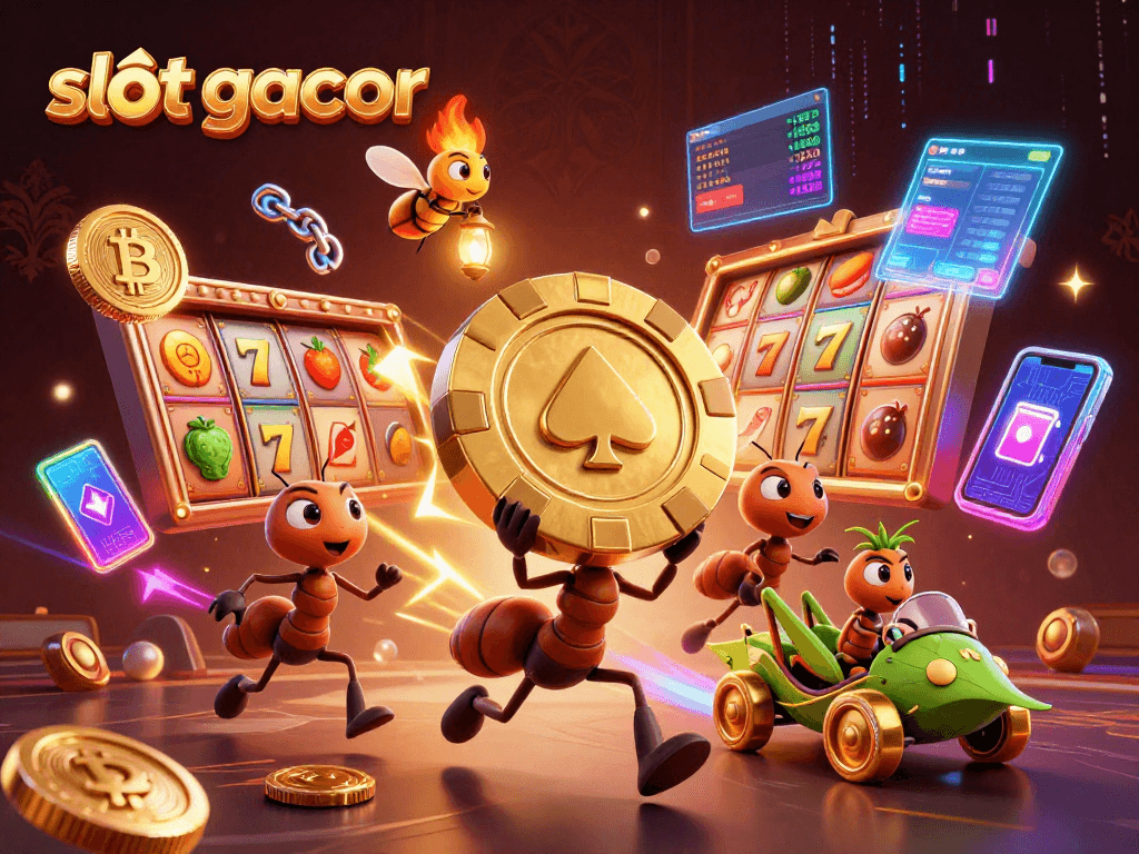 Enhance your game with slot gacor as a team of ants executes a vibrant heist amidst dazzling casino elements.