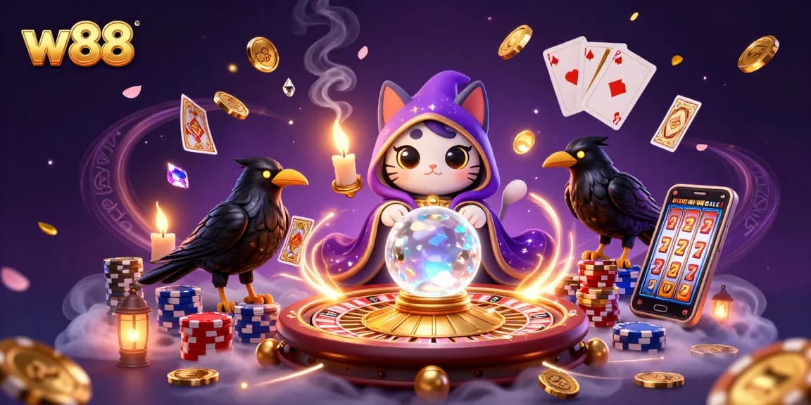 Các trò chơi tại w88 với trải nghiệm bí ẩn từ mèo thần tài và quạ, mang đến cơ hội thắng lớn.