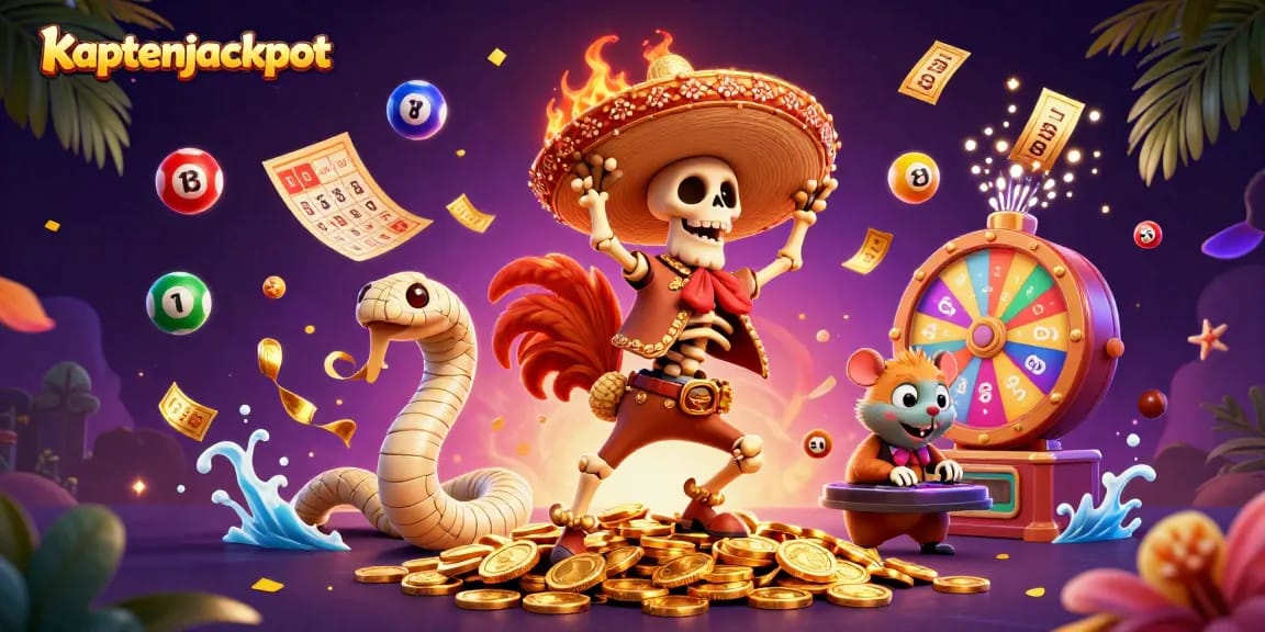Win big with kaptenjackpot in a vibrant casino scene featuring colorful lottery elements.