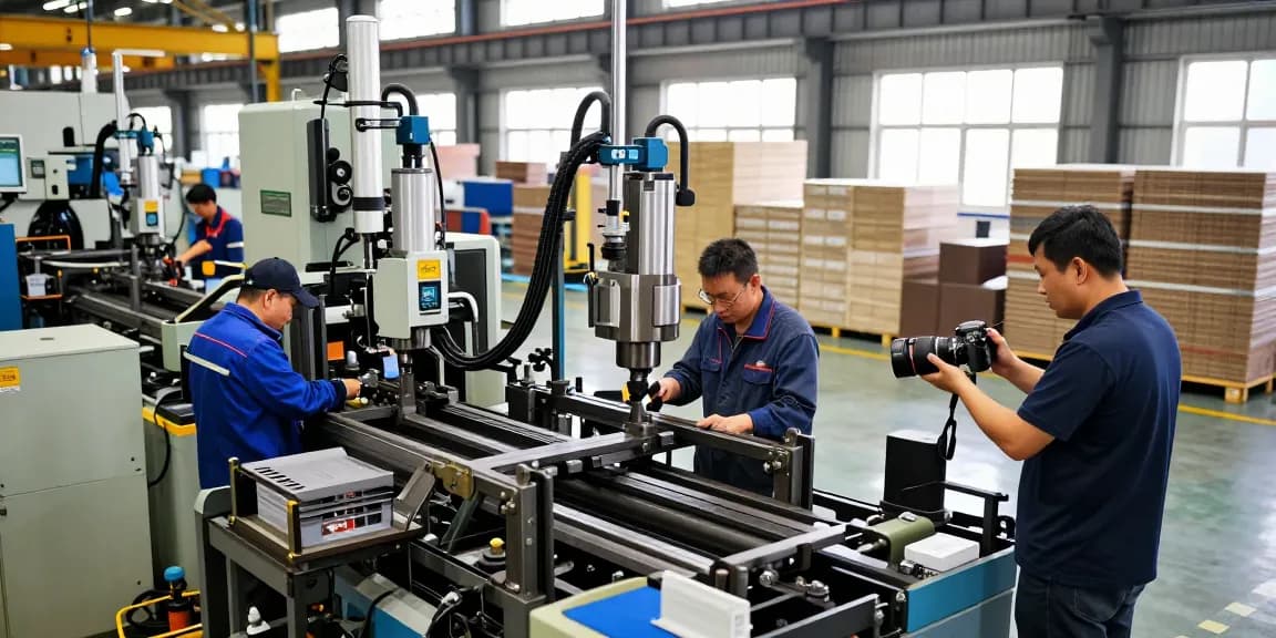 Fotografo Industriale che cattura processi produttivi in un'azienda, mostrando macchinari e lavoratori impegnati.