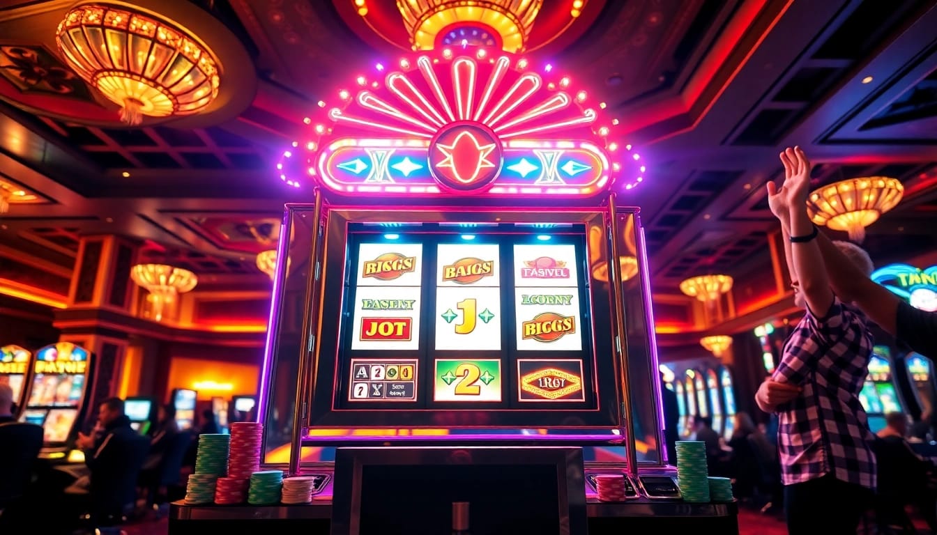 Menangkan slot gacor di mesin slot berkilauan dengan pemain ceria di kasino.