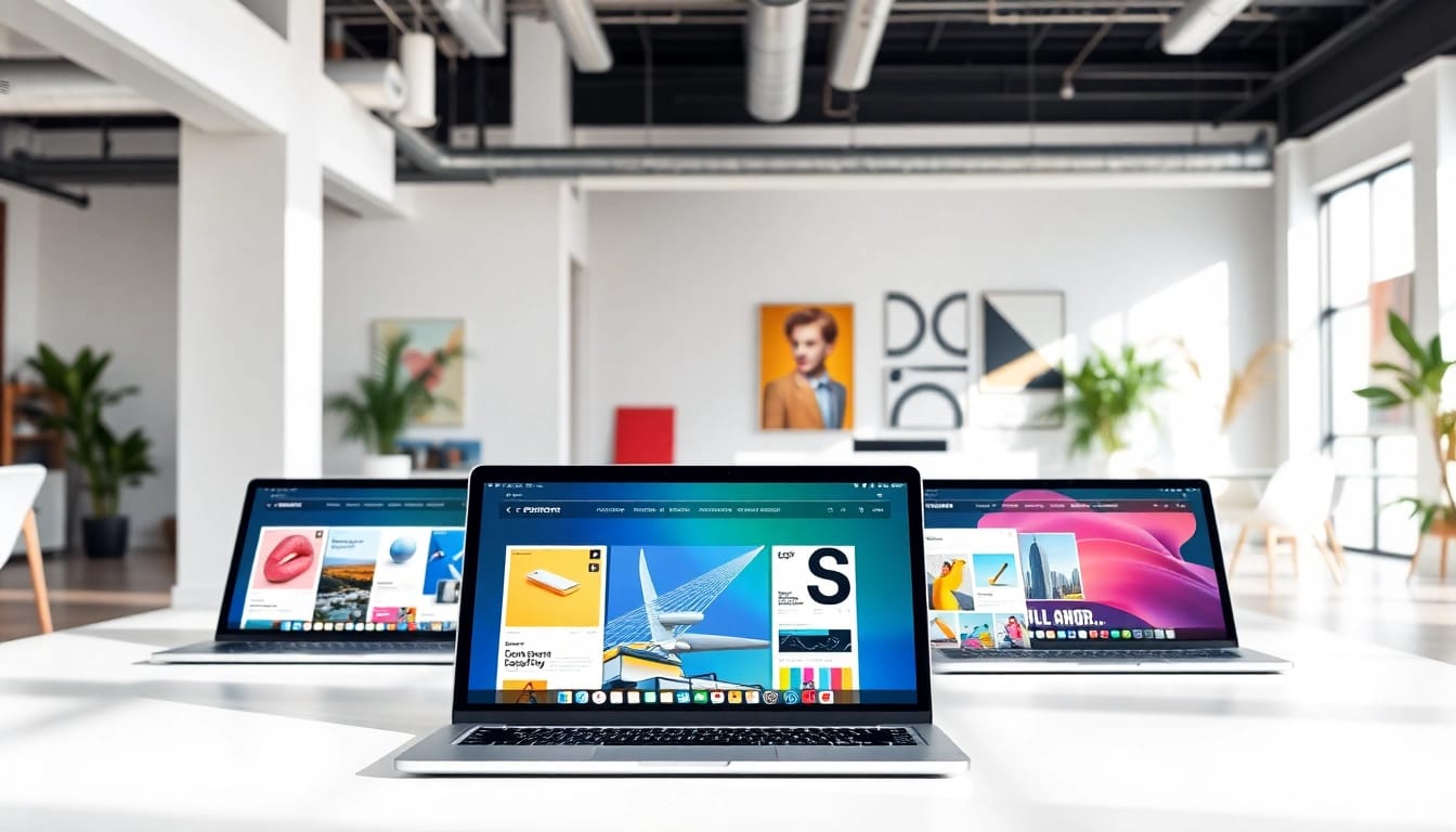 Showcasing https://bestdesignersintheworld.com/ with diverse designer portfolios in a modern office environment.