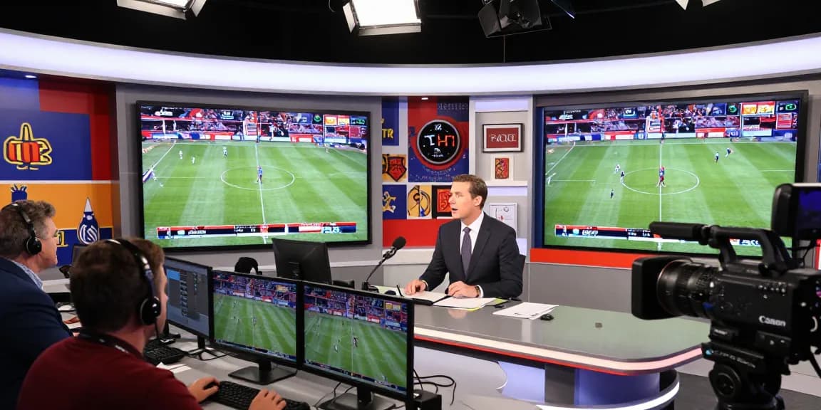 Live sports broadcasting with kora tv analysis and dynamic studio setting.