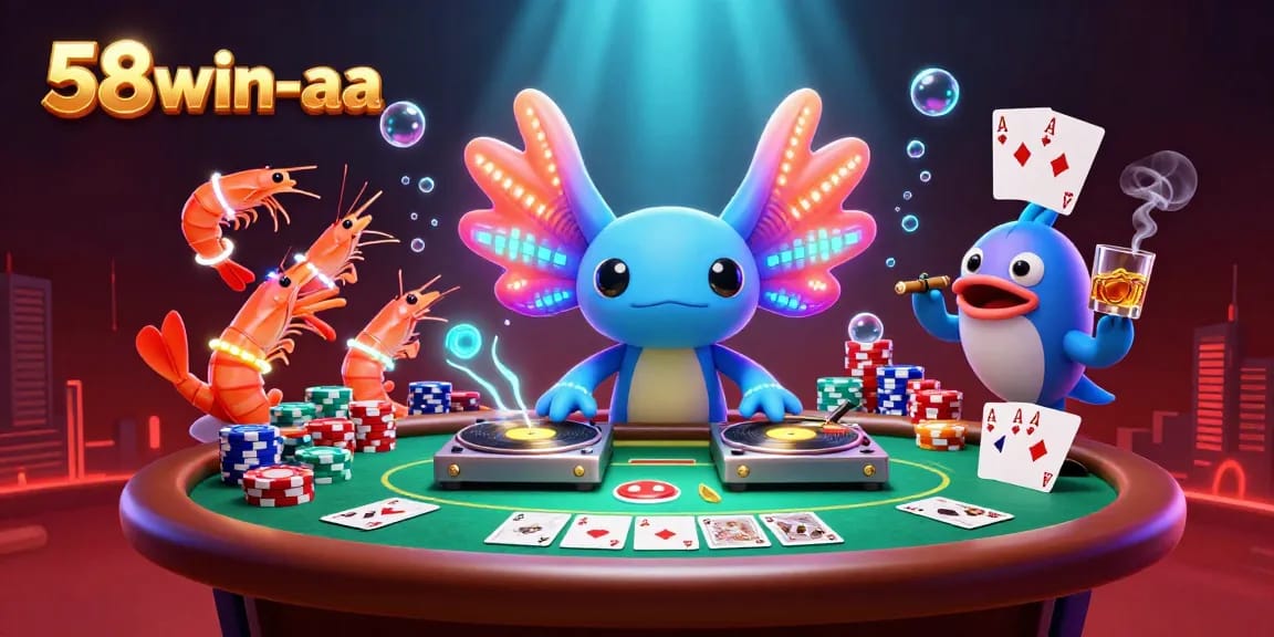 Engage in gaming excitement at 58win-aa with vibrant underwater casino scene featuring poker elements.