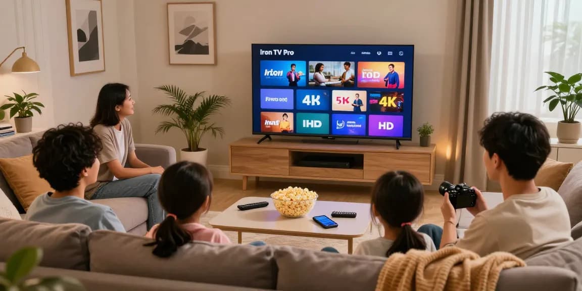 Family enjoying premium streaming with Iron tv pro in cozy living room.