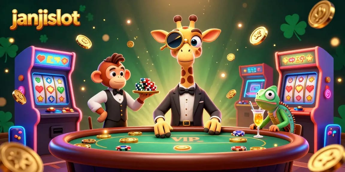 Experience the excitement of janjislot with high-roller giraffes and vibrant slot games in action.