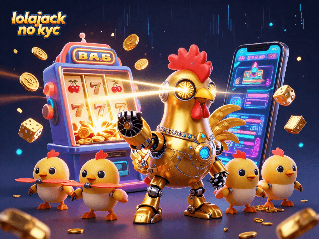 Spin the reels at lolajack no kyc with a vibrant casino theme illustration featuring exciting symbols.