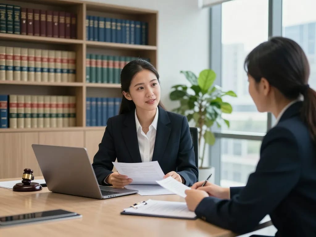 Find lawyers USA through a professional legal consultation scene depicting attentive dialogue in a modern office.