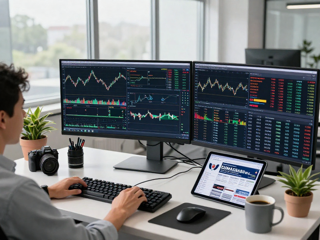 在交易者使用metatrader 5分析多种货币对的专业金融交易工作区场景。