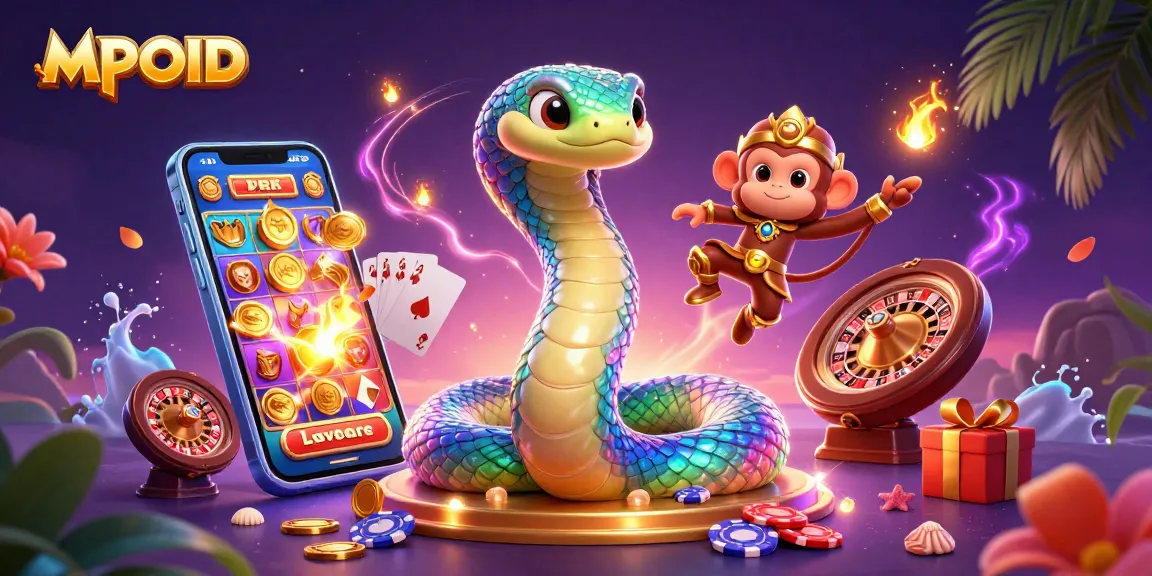 MPOID features a vibrant gaming scene with characters engaged in gambling excitement and action.