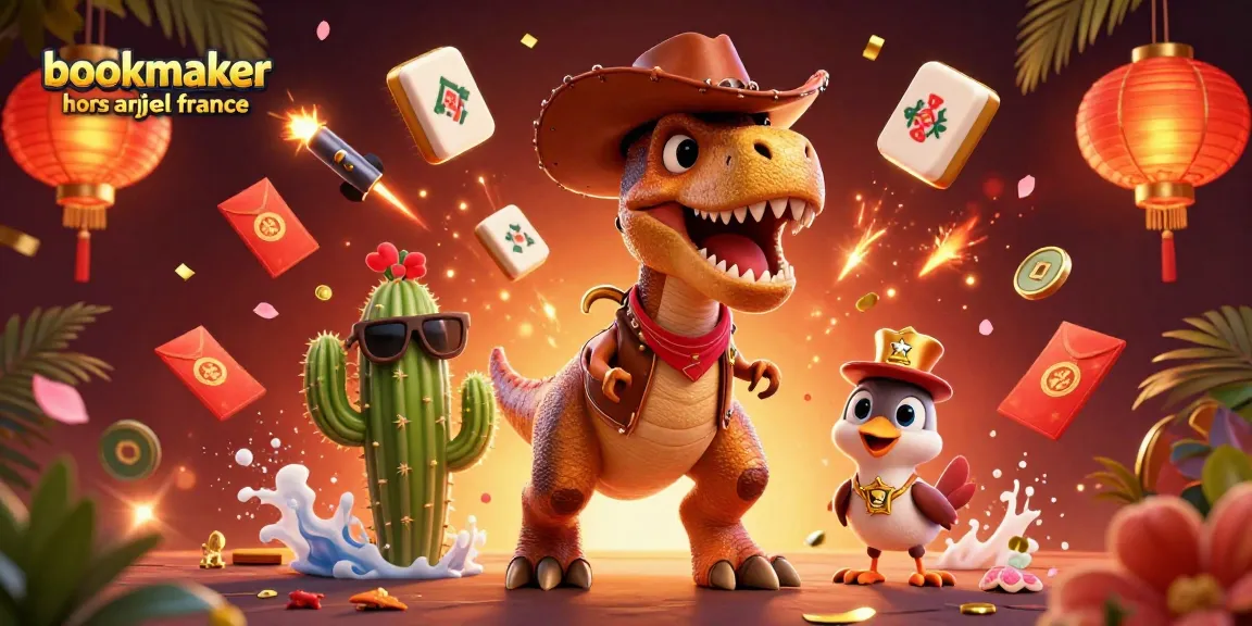 Pariez sur le bookmaker hors ARJEL France avec un T-Rex, cactus et roadrunner dans un monde vibrant.