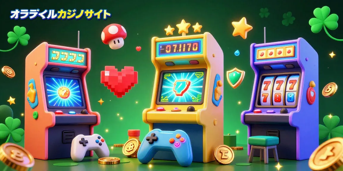 オンラインカジノサイトをテーマにしたカラフルなカジノゲームのイラストです。
