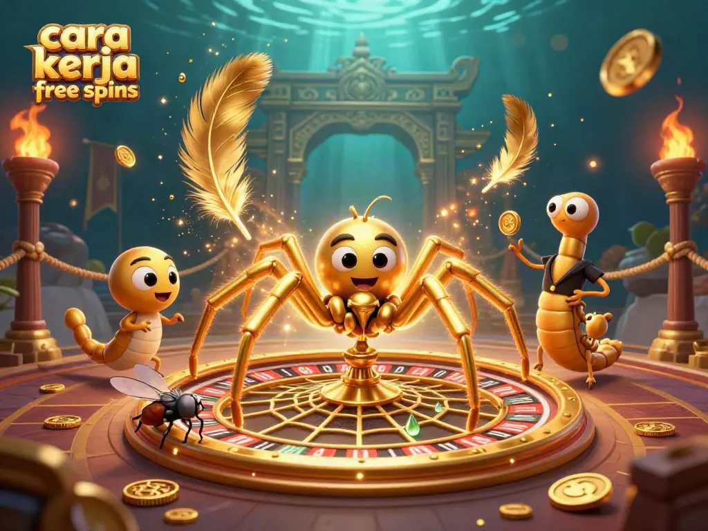 Memahami cara kerja free spins sambil menikmati ilustrasi menarik dari karakter perjudian di kasino.