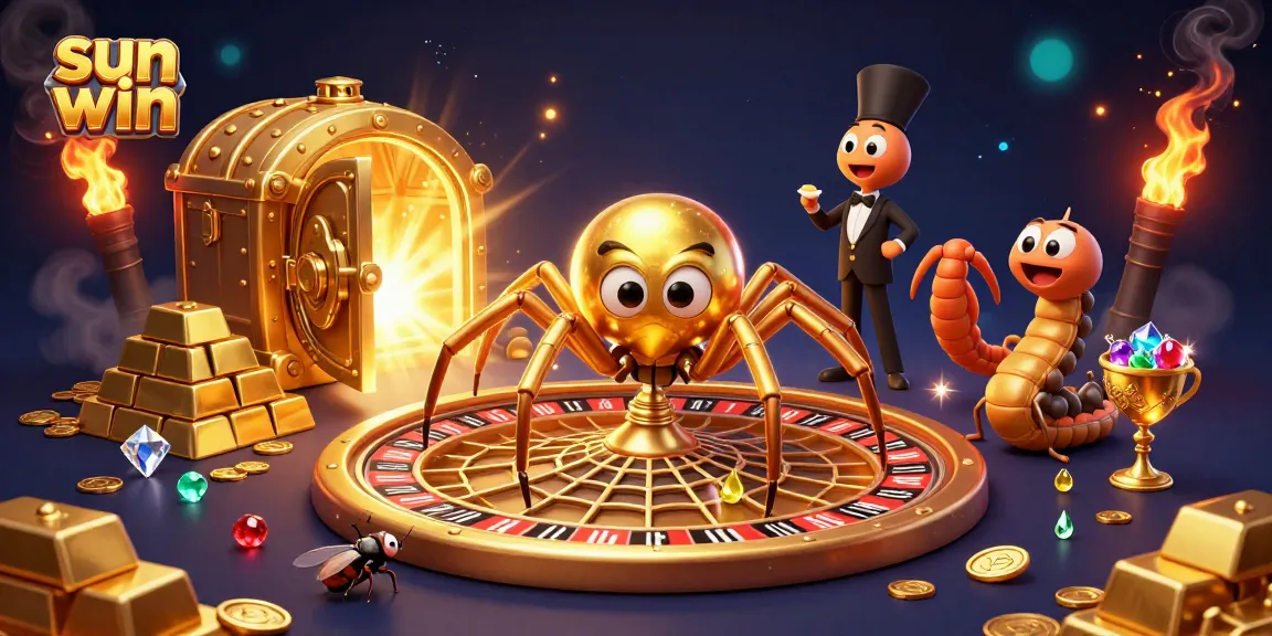 Place your bets with sun win in this thrilling casino scene featuring a golden spider and a croupier.