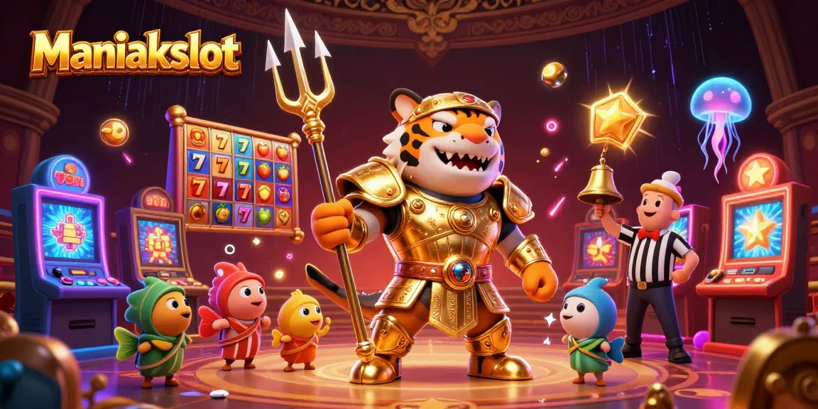 Maniakslot showcases thrilling casino action with a golden shark and lively slot reels.