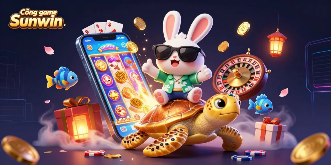 Cổng game Sunwin invites players to enjoy vibrant casino games with a lucky rabbit and golden sea turtle.