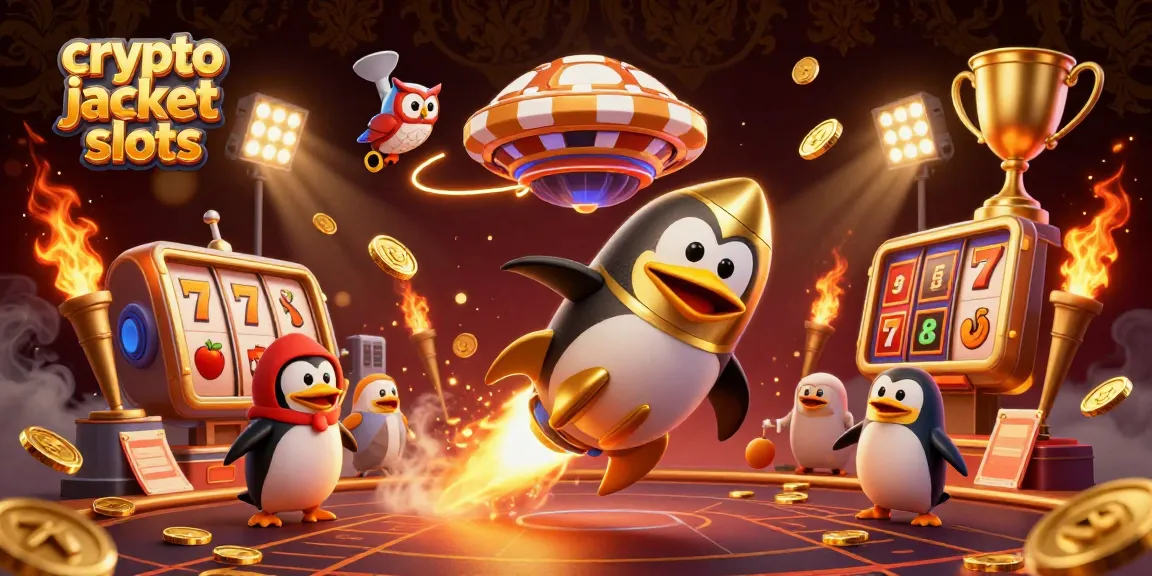 Spin the reels of crypto jackpot slots with a golden penguin and dynamic game elements.