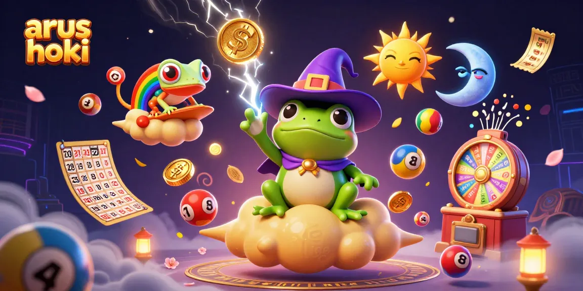Mengaktifkan arus hoki dengan frog penyihir yang menyulap koin emas dalam perayaan permainan lotere
