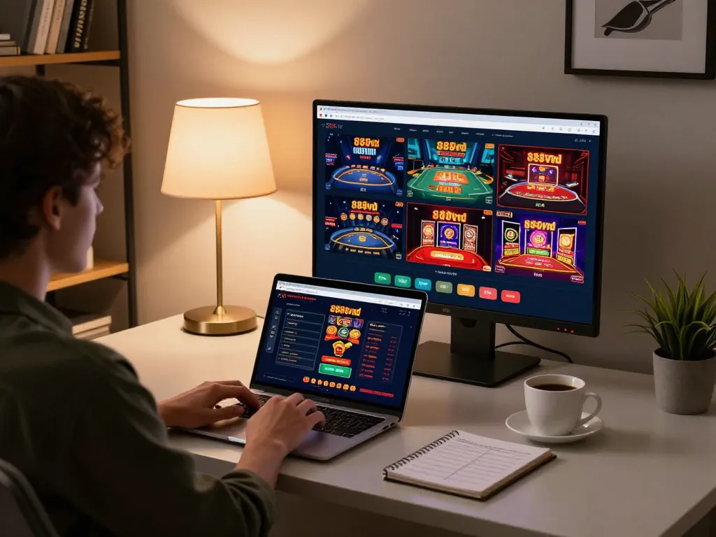 Experience the thrill of 888vnd online casinos with strategic gameplay in a cozy home setting.