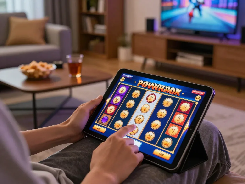 Engaging in thrilling O8 slot game experience from the comfort of home, showcasing player interaction.