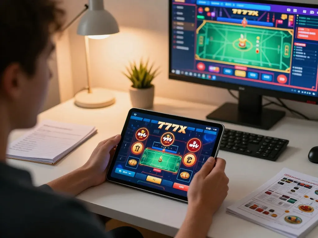 Engaging with the 777X casino app for online gaming, highlighting dynamic gambling experiences.