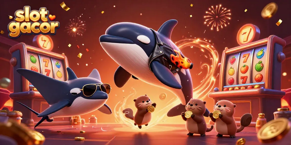 Experience the excitement of slot gacor with a playful scene of characters celebrating wins in a vibrant casino atmosphere.