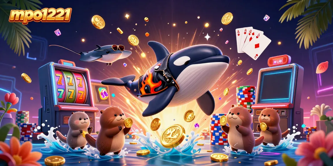 Join the excitement with mpo1221 in this vibrant 3D casino scene featuring lucky sea creatures and golden riches!