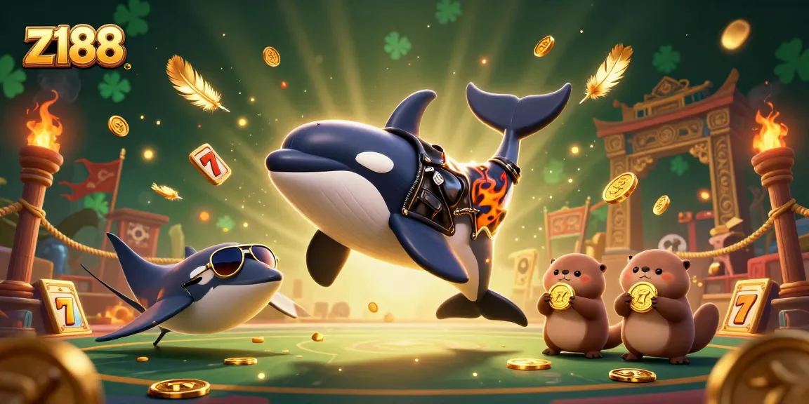 Engage in thrilling gameplay with z188, featuring an orca whale and otters excitedly holding golden coins.