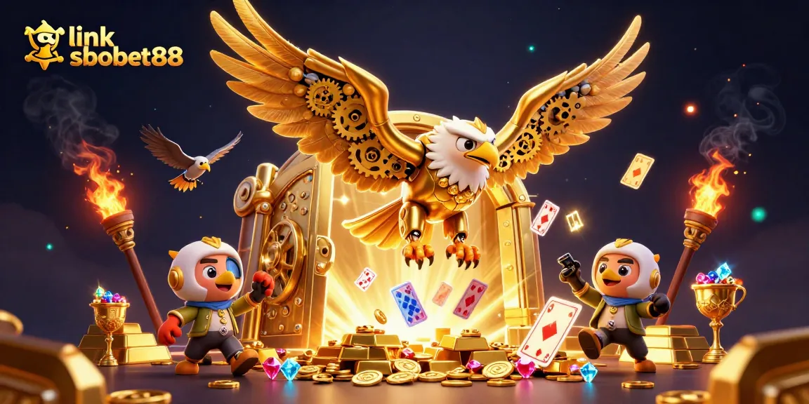 Engage with link sbobet88 while exploring thrilling 3D casino adventures in a vibrant, dynamic illustration.