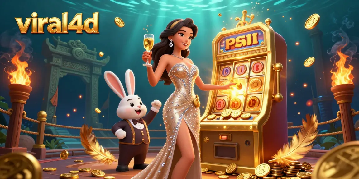 Engage in thrilling gameplay with viral4d at a vibrant casino scene featuring a golden jackpot slot machine.