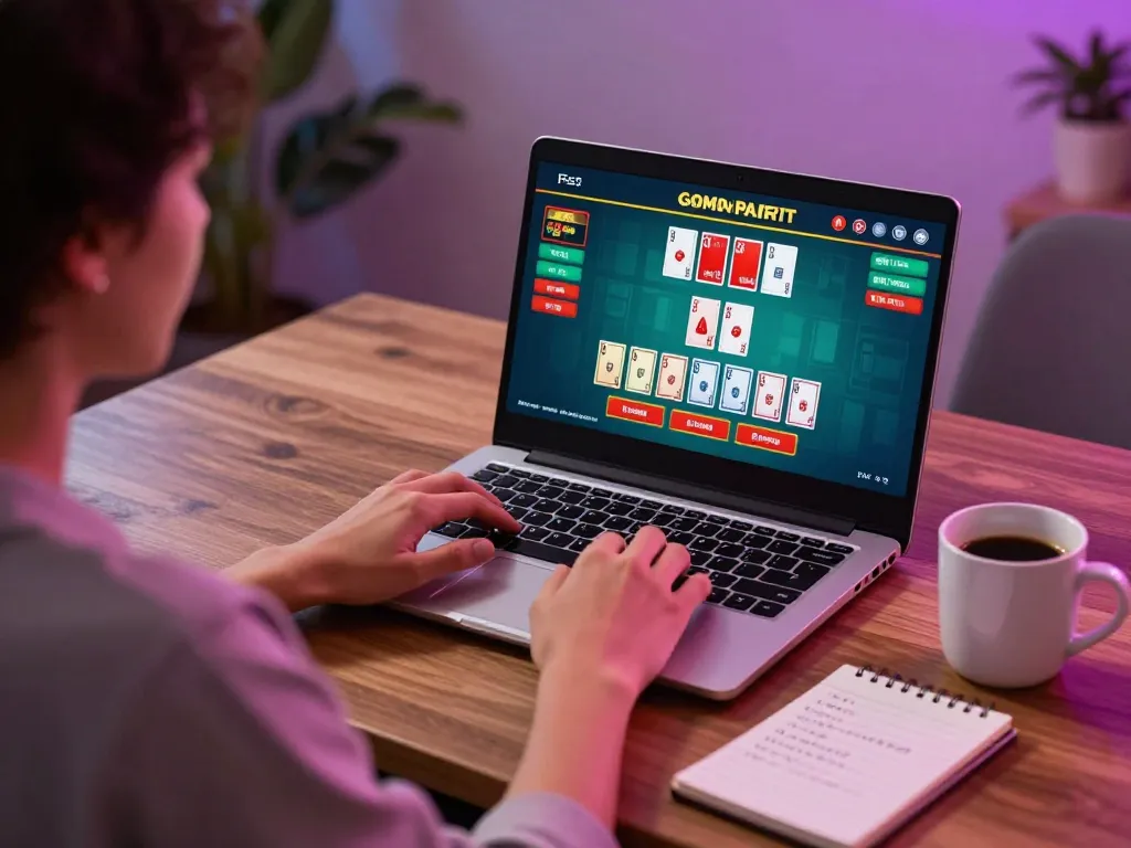Player enjoying online blackjack on laptop, enhancing skills with ta888 gaming strategy notes