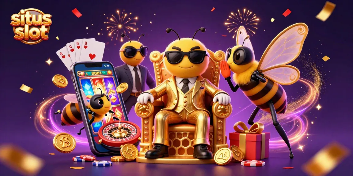 Experience the action of situs slot as a bumblebee mob boss oversees an exciting 3D slot scene with vibrant game elements.
