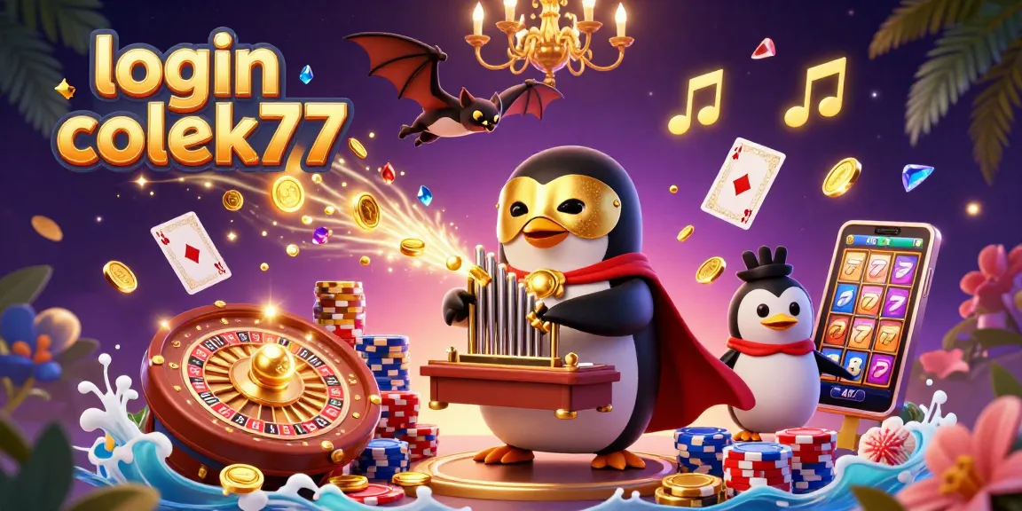 Engage in exciting gameplay at login colek77 with a stunning illustration of casino elements and characters.