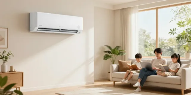 Modern living room with a mini split 18000 btu air conditioning unit providing comfort.