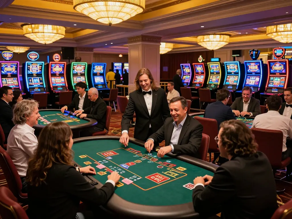vin88 players enjoying blackjack action in a vibrant casino atmosphere