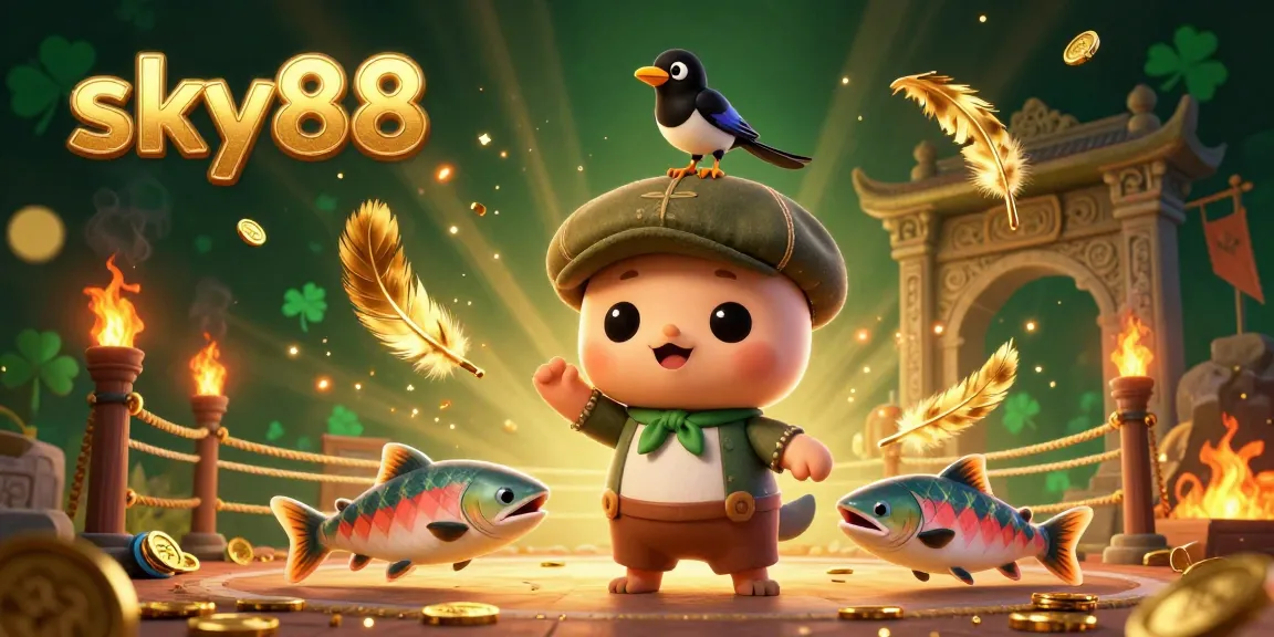 Engage in thrilling gameplay at sky88 with an enchanting scene of Nessie and friends amidst vibrant casino elements.