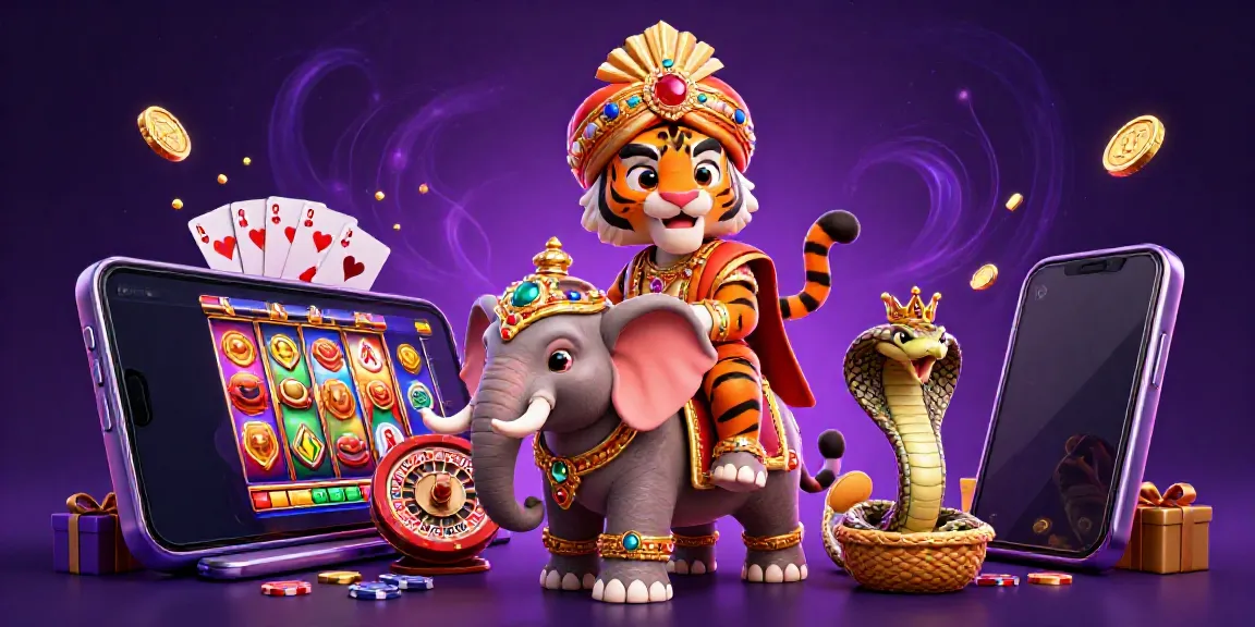 Slot online memukau dengan maharaja dan elefant berhiaskan permata dalam suasana kasino.