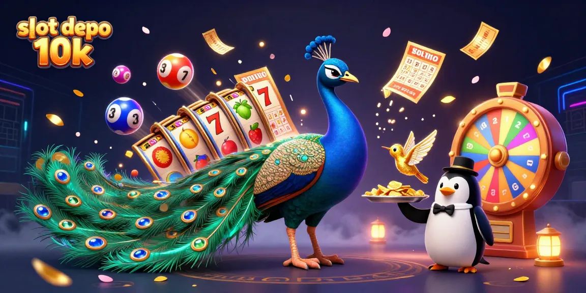 Engage with slot depo 10k excitement in a vibrant 3D casino illustration filled with dynamic game elements.