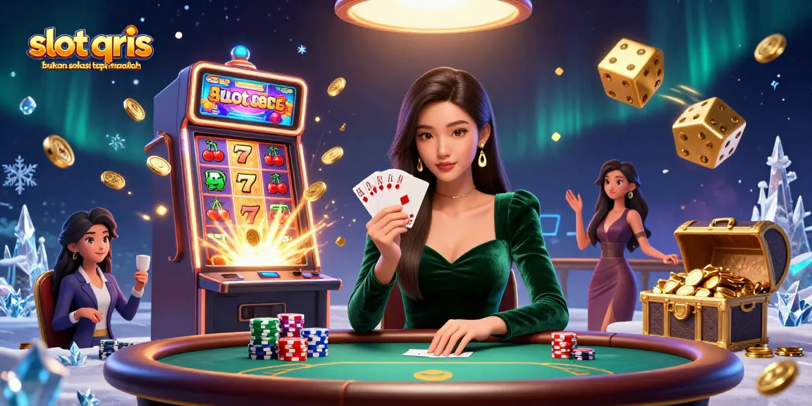 Engaging scene depicting slot qris bukan solusi tapi masalah with a focused poker player and dynamic casino elements.