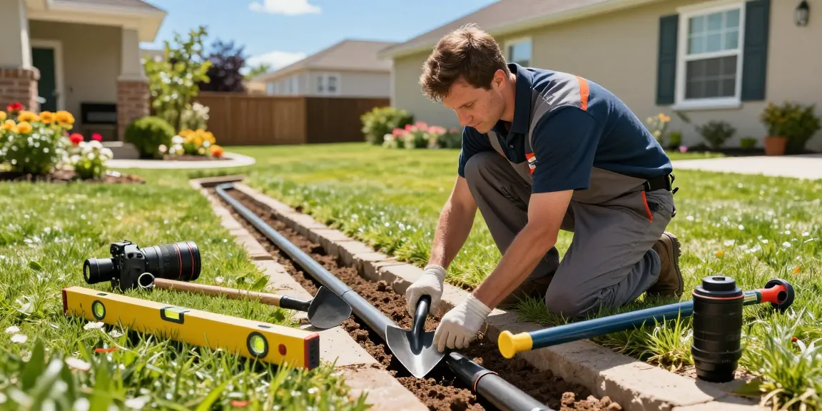 Expert drainage services in Saginaw, TX, showcasing skilled technician installing a French drain for effective water management.