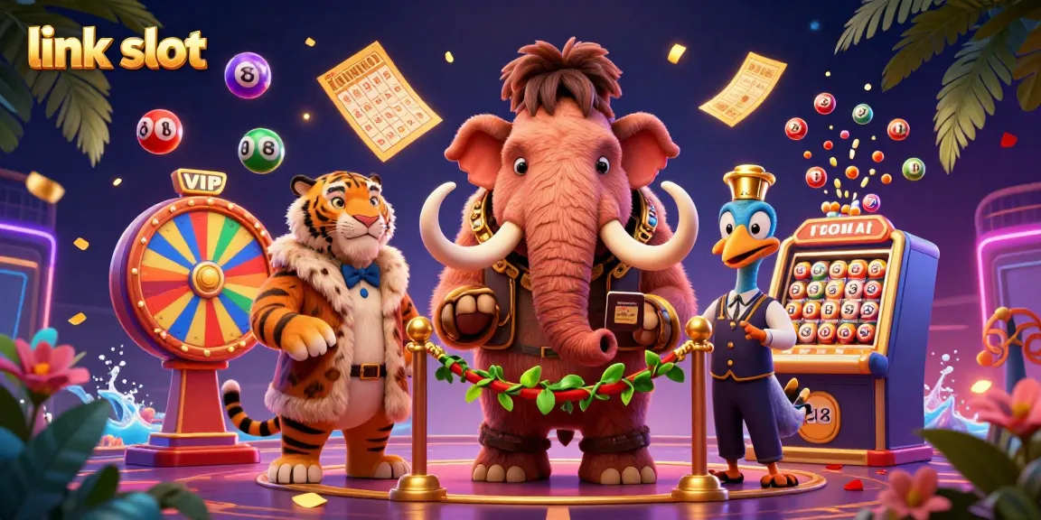 Engaging scene showcasing a 3D cartoon bouncer checking IDs at a casino door, emphasizing the link slot theme.