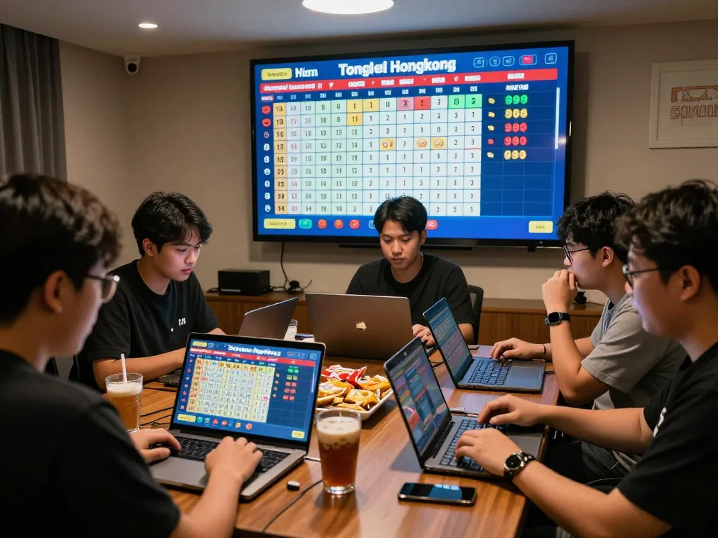 Exciting atmosphere of online Togel betting experience with friends, showcasing HK Hari Ini results and dynamic graphics.
