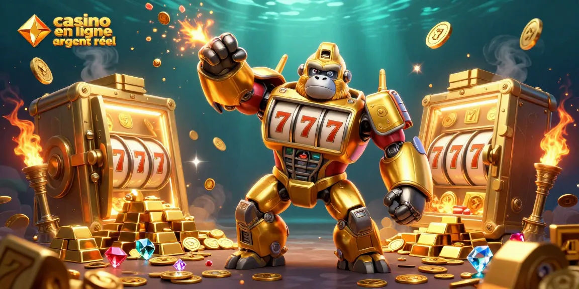 Jouez à des jeux captivants dans un casino en ligne argent réel avec un gorille mech doré!