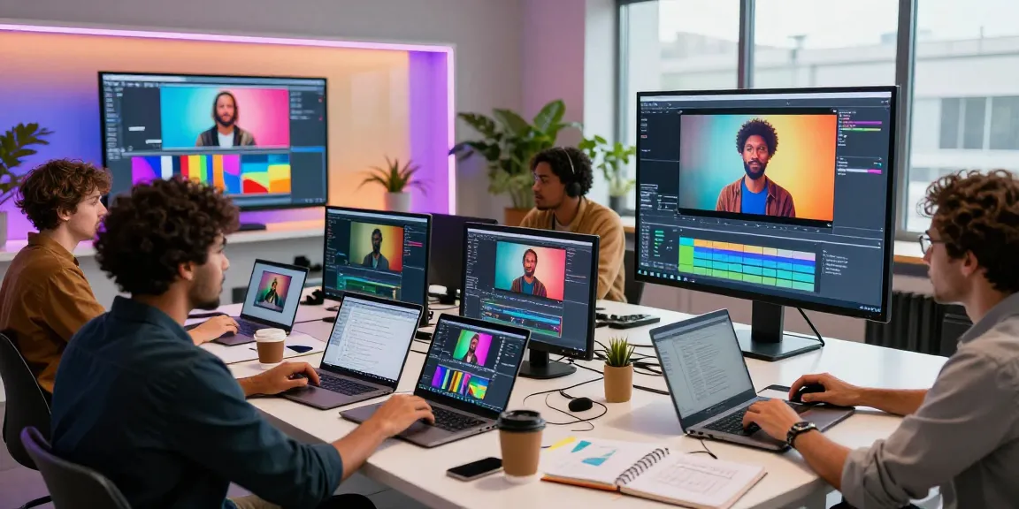 Seedance AI video generation team collaborating in a vibrant studio.