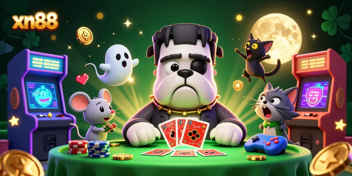 Play exciting games at xn88 with a 3D cartoon bulldog dealer and fun casino elements.