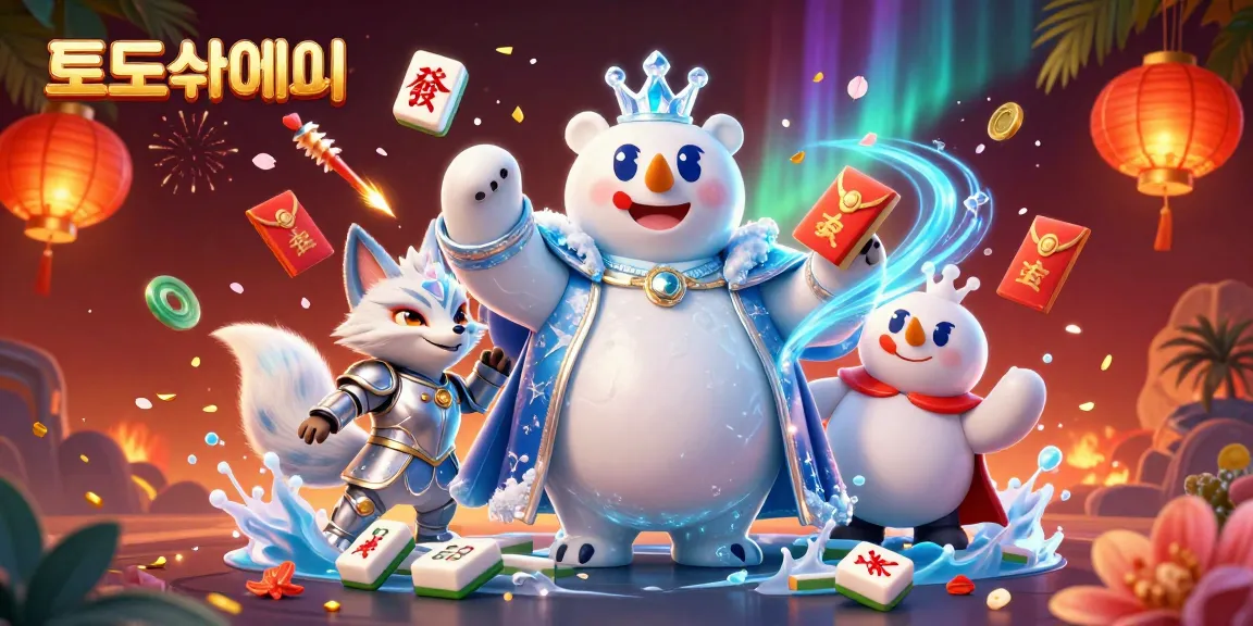 Experience thrilling 토토사이트 action with a polar bear king and a fox in a vibrant casino-themed scene.